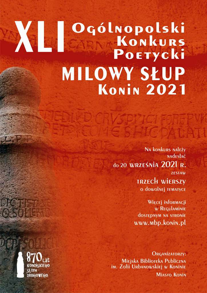 Plakat promujący konkurs "Milowy Słup" Konin 2021. Projekt: Aleksandra Jurgielewicz.