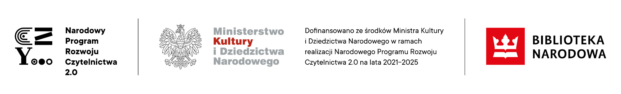 Logotypy Narodowego Programu Rozwoju Czytelnictwa, Ministerstwa Kultury i Dziedzictwa Narodowego, Biblioteki Narodowej.