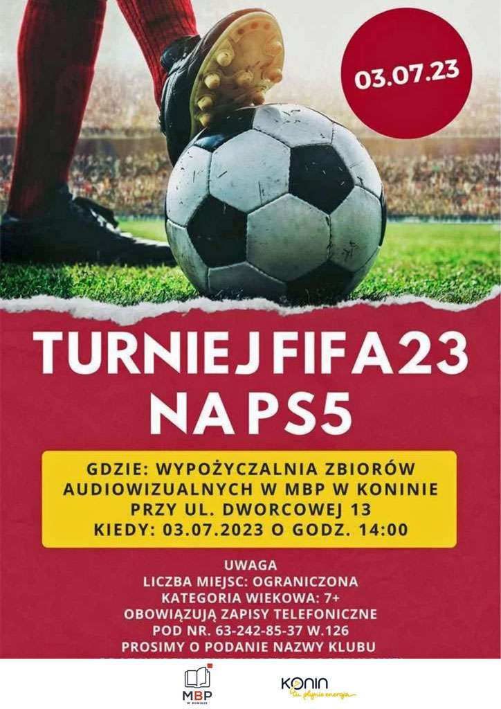 Plakat promują turniej piłki nożnej FIFA23 na Play Station 5. Projekt: Dawid Szymczak.